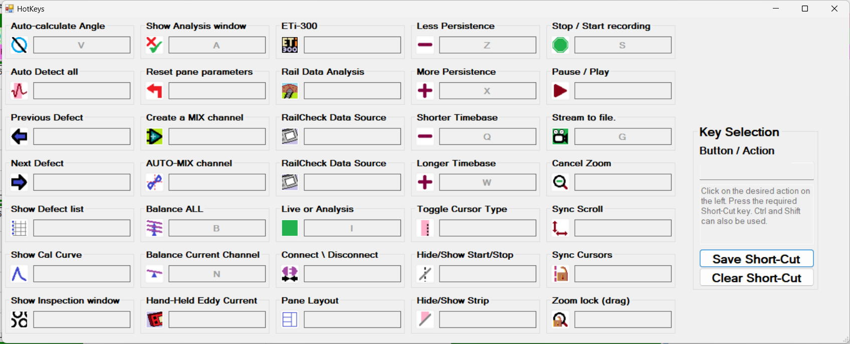 Figura 5 – Janela para ajuste das teclas de atalho para os cones do “software” EtherMap.