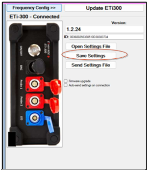 Figura 12 – Boto Save Settings da aba Frequency Config, para salvar arquivo de Setup.