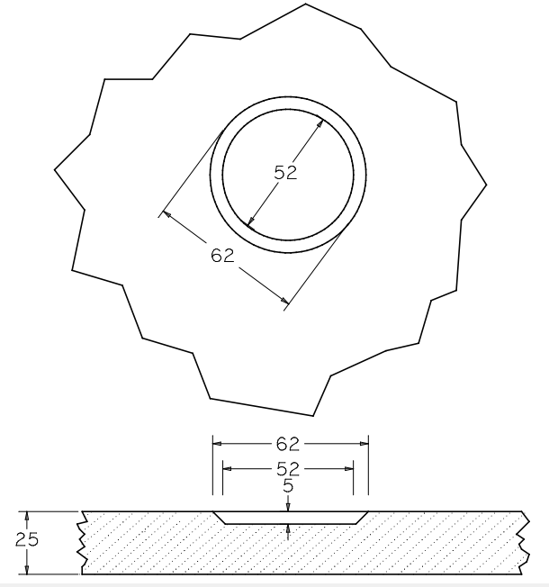 Fig. 5 – Desenho dos sulcos para insero dos discos da regio de detectabilidade da chapa