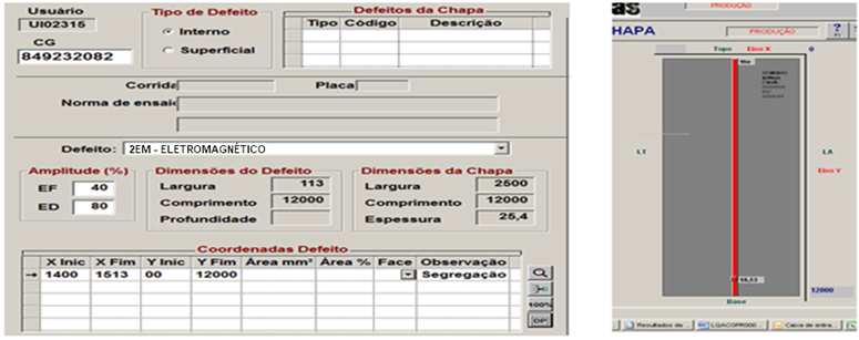 Fig. 15 – Vista da tela do sistema LGCQ com registro do resultado da inspeo para deteco de pontos duros (tela 2, processo 25)
